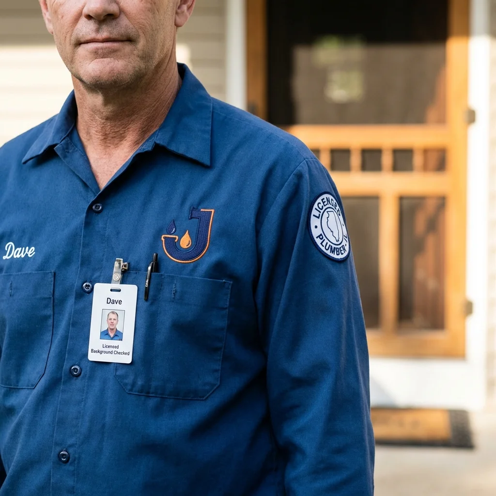 Licensed plumber showing ID badge in Vandiver, AL
