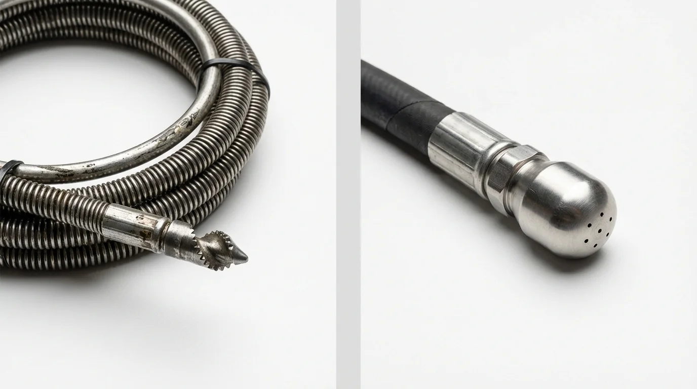 Drain snake cable and hydro jetting nozzle used for drain cleaning in Vandiver, AL