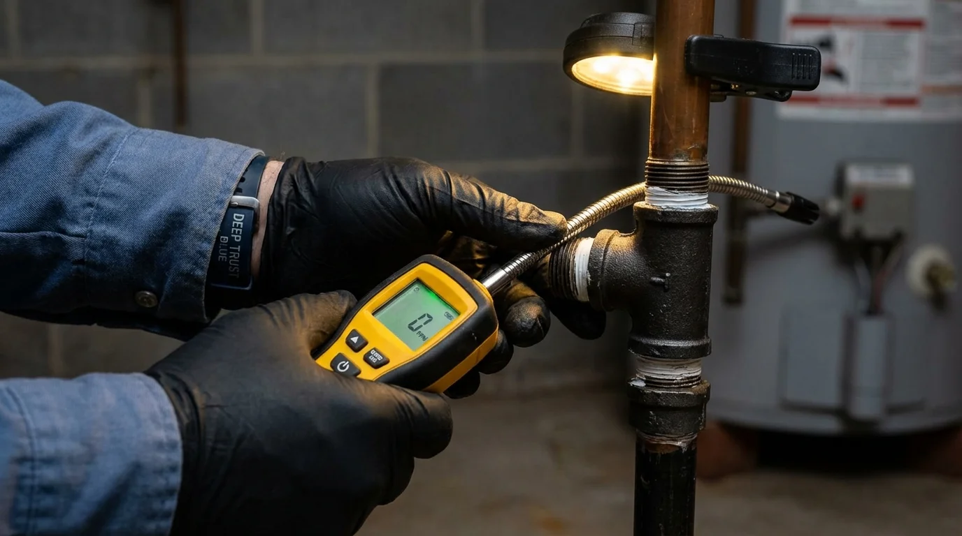Gas leak detection with electronic sniffer by Johns Plumbing LLC in Vandiver