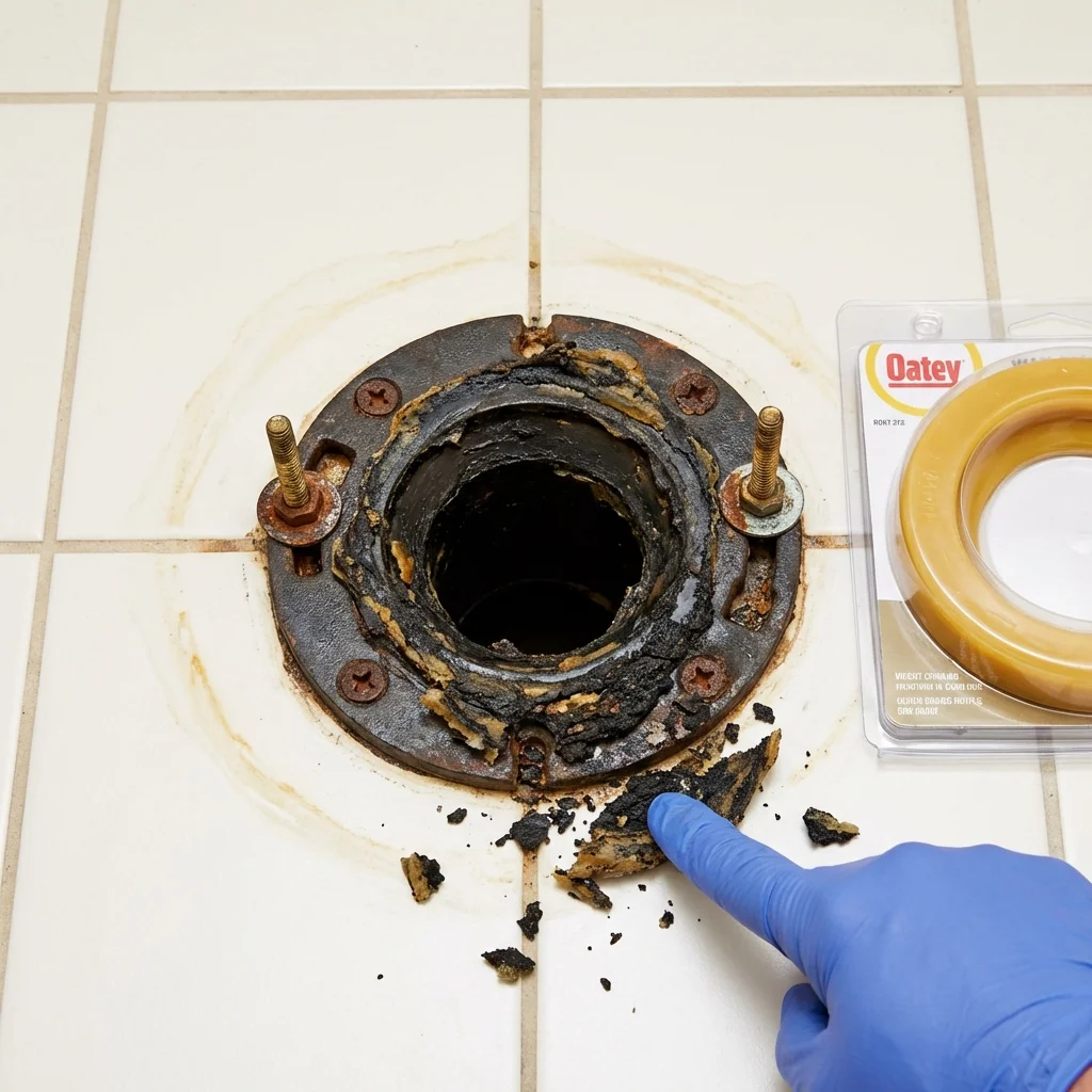 Failed wax ring showing water seepage at the base of a toilet in a Vandiver, AL home
